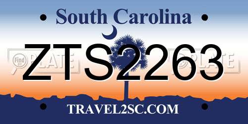 ZTS2263 South Carolina License Plate