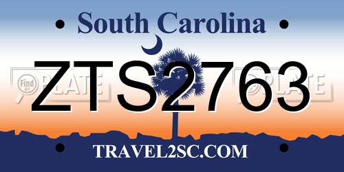ZTS2763 South Carolina License Plate