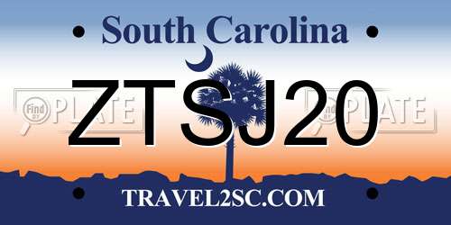 ZTSJ20 South Carolina License Plate