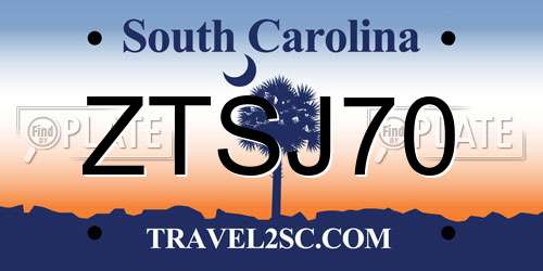 ZTSJ70 South Carolina License Plate