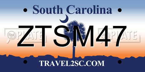 ZTSM47 South Carolina License Plate