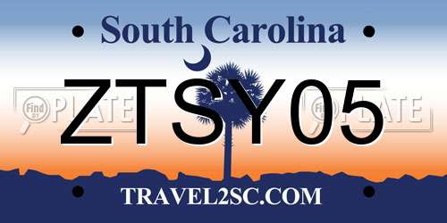 ZTSY05 South Carolina License Plate