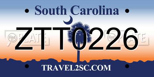 ZTT0226 South Carolina License Plate