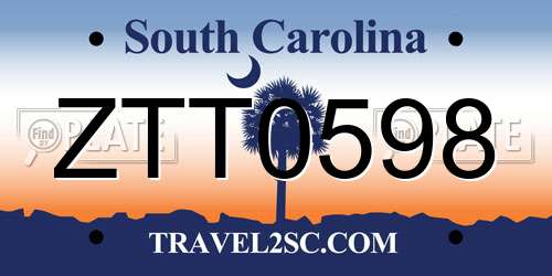 ZTT0598 South Carolina License Plate