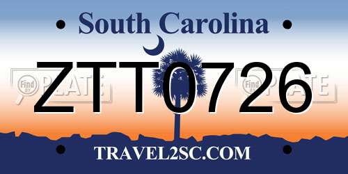 ZTT0726 South Carolina License Plate