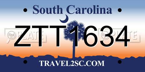 ZTT1634 South Carolina License Plate