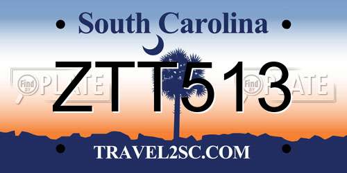 ZTT513 South Carolina License Plate