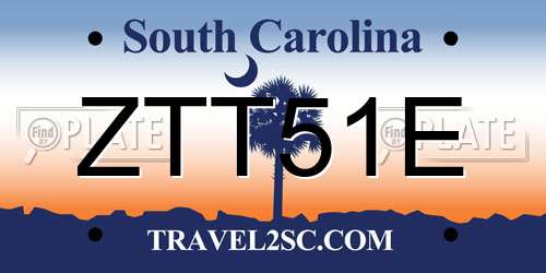 ZTT51E South Carolina License Plate
