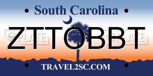 ZTTOBBT South Carolina License Plate