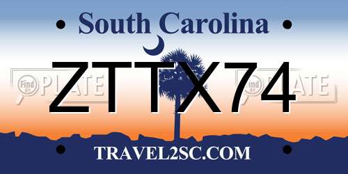 ZTTX74 South Carolina License Plate