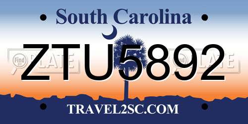 ZTU5892 South Carolina License Plate