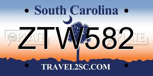 ZTW582 South Carolina License Plate