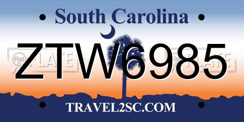 ZTW6985 South Carolina License Plate
