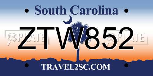 ZTW852 South Carolina License Plate