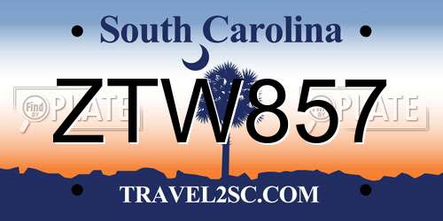 ZTW857 South Carolina License Plate