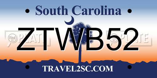 ZTWB52 South Carolina License Plate