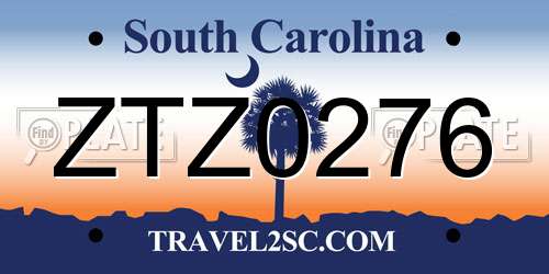 ZTZ0276 South Carolina License Plate
