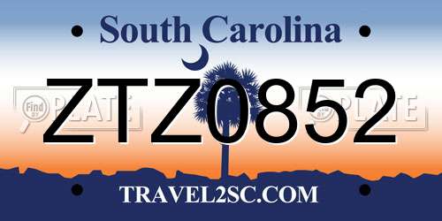ZTZ0852 South Carolina License Plate