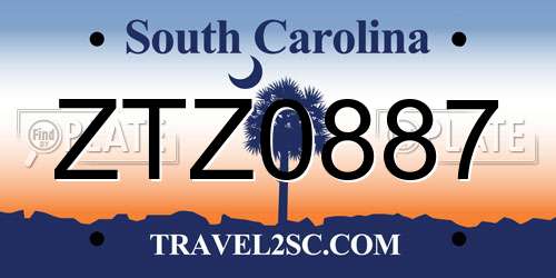 ZTZ0887 South Carolina License Plate