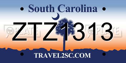 ZTZ1313 South Carolina License Plate
