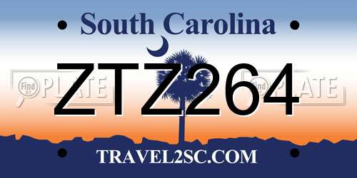ZTZ264 South Carolina License Plate