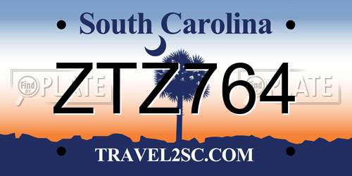 ZTZ764 South Carolina License Plate