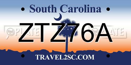 ZTZ76A South Carolina License Plate