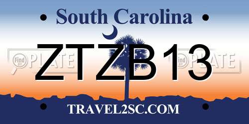 ZTZB13 South Carolina License Plate