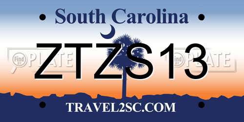ZTZS13 South Carolina License Plate