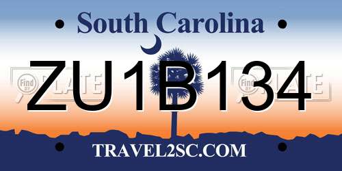 ZU1B134 South Carolina License Plate