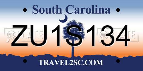 ZU1S134 South Carolina License Plate