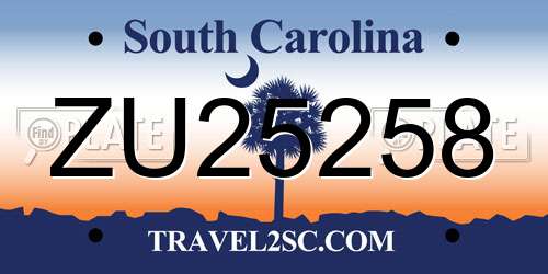 ZU25258 South Carolina License Plate