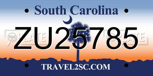 ZU25785 South Carolina License Plate