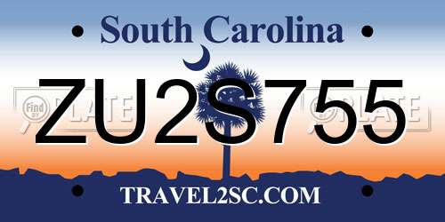 ZU2S755 South Carolina License Plate