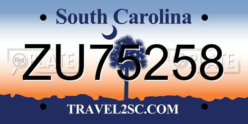 ZU75258 South Carolina License Plate