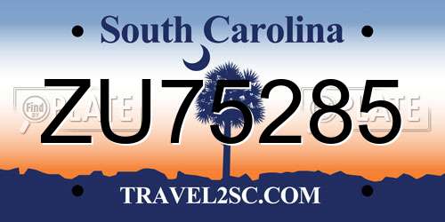 ZU75285 South Carolina License Plate
