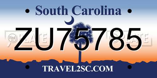 ZU75785 South Carolina License Plate