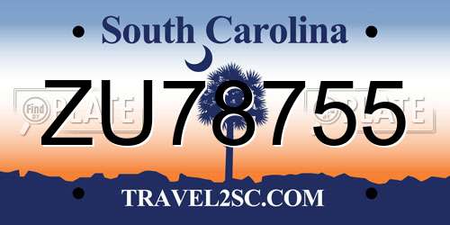 ZU78755 South Carolina License Plate