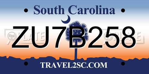 ZU7B258 South Carolina License Plate