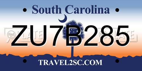 ZU7B285 South Carolina License Plate
