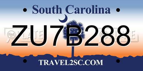 ZU7B288 South Carolina License Plate