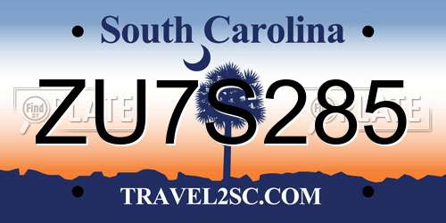 ZU7S285 South Carolina License Plate