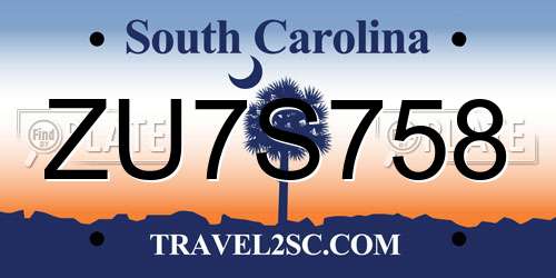 ZU7S758 South Carolina License Plate