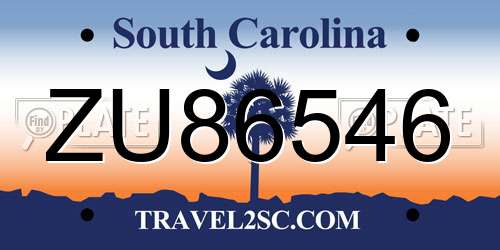 ZU86546 South Carolina License Plate