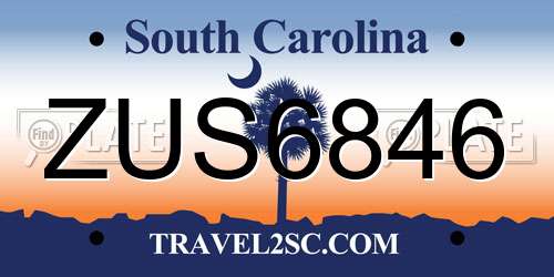 ZUS6846 South Carolina License Plate