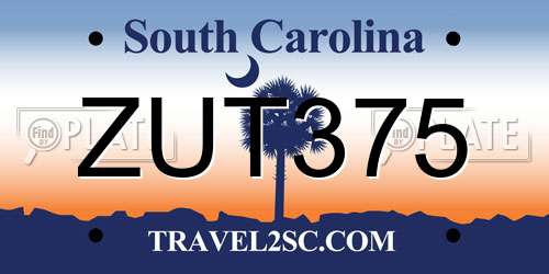 ZUT375 South Carolina License Plate