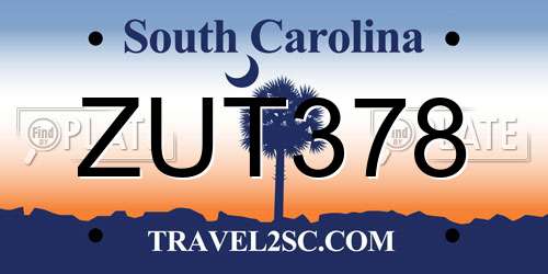 ZUT378 South Carolina License Plate