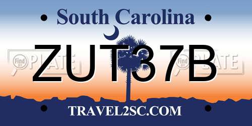 ZUT37B South Carolina License Plate