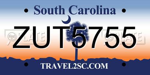 ZUT5755 South Carolina License Plate
