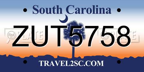 ZUT5758 South Carolina License Plate